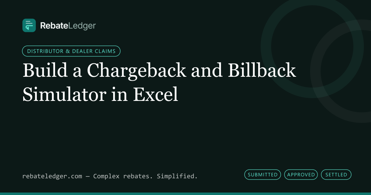 RebateLedger article banner: Build a Chargeback and Billback Simulator in Excel